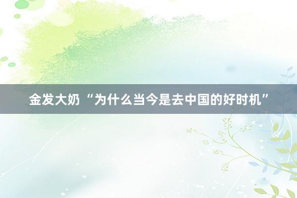 金发大奶 “为什么当今是去中国的好时机”