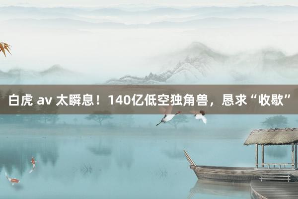 白虎 av 太瞬息！140亿低空独角兽，恳求“收歇”